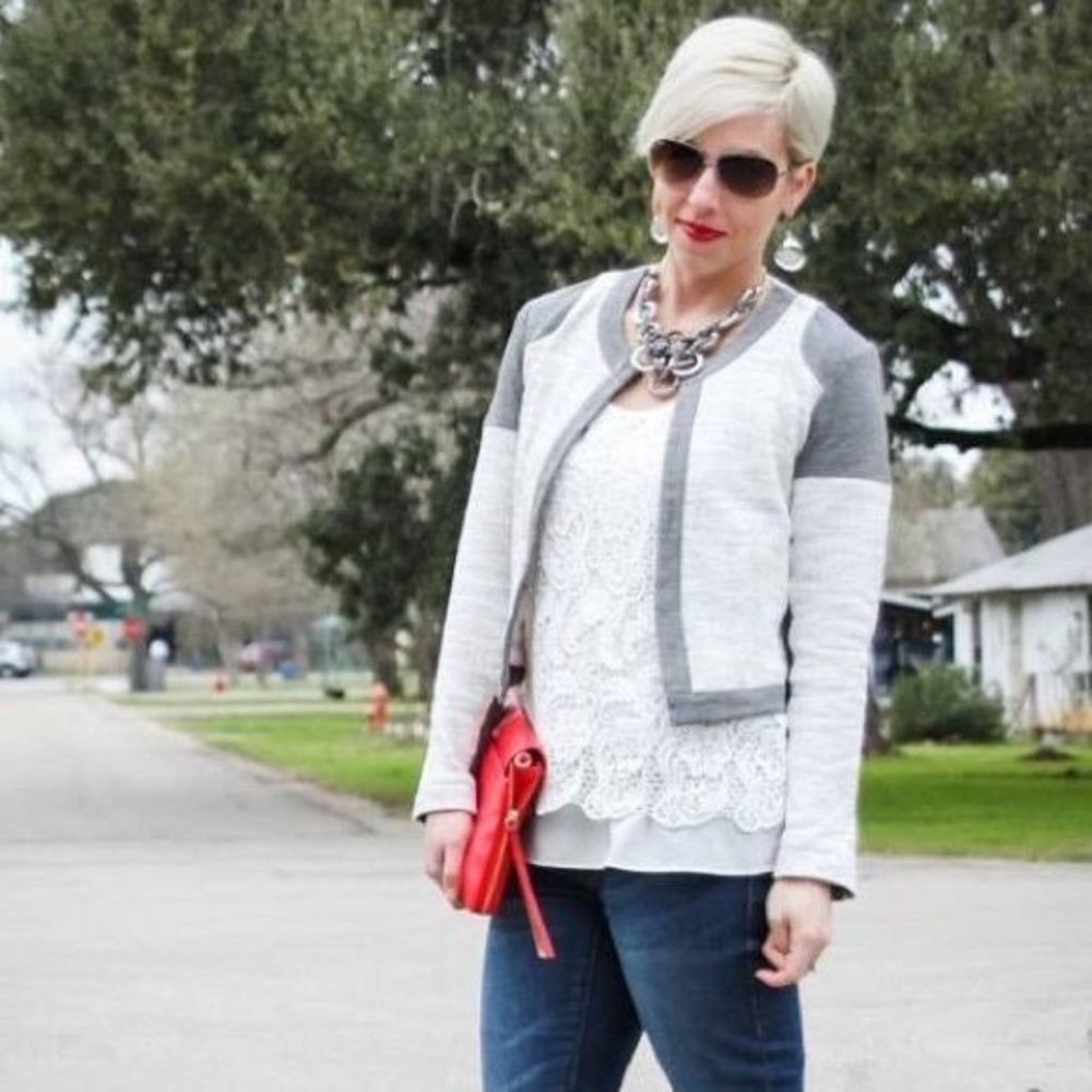 NWT CAbi Shrunken Moto Blazer Jacket M in Gunmetal Gray #211 MSRP$158 - Picture 15 of 16